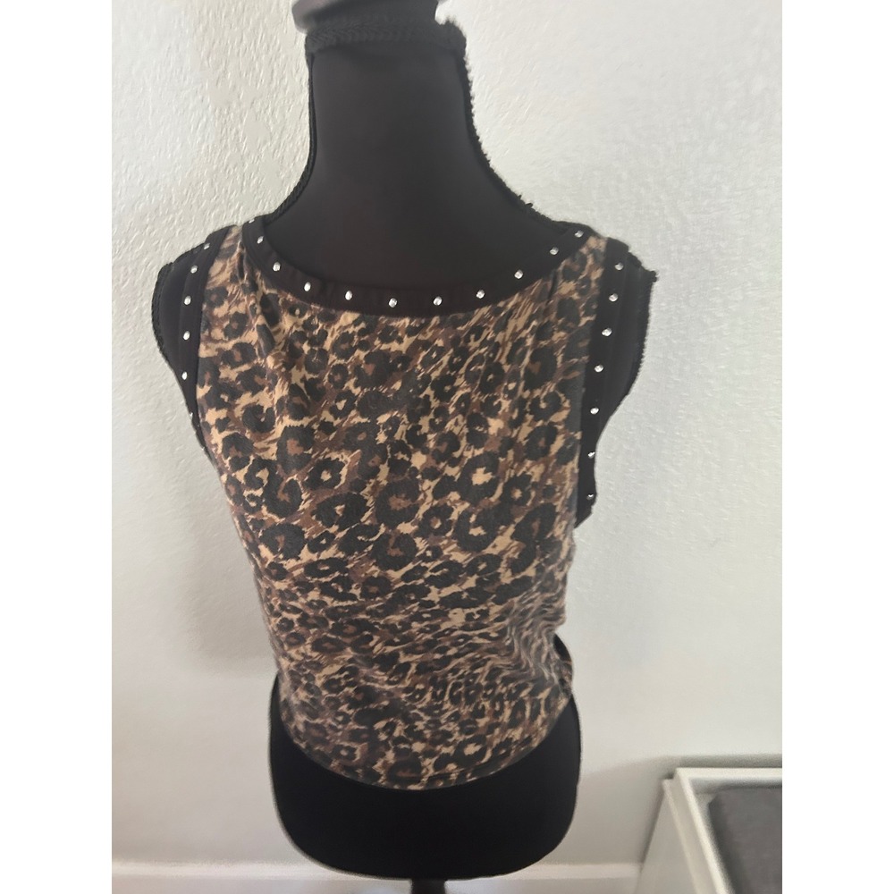 Hot Topic Leopard Print Studded Crop Tank Top Brown Black Large MN8450 - Picture 4 of 5